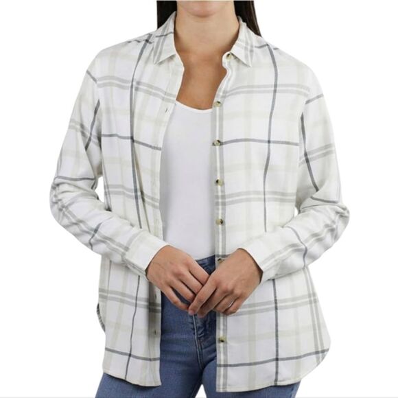 Jachs Girlfriend NWT Women's 2X Super Soft Pocket Flannel Shirt White Shacket - Picture 2 of 14